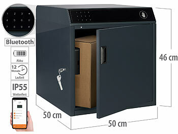 Paketbox Briefkasten: AGT Smarter Paketbriefkasten aus Stahl, 46 x 50 x 50 cm, PIN, App, IP55