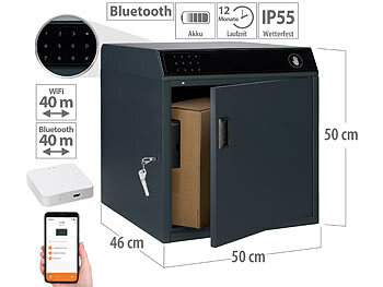 Design-Paketkasten: AGT Paketbriefkasten mit WLAN-Gateway, Stahl, 46 x 50 x 50 cm, PIN, App