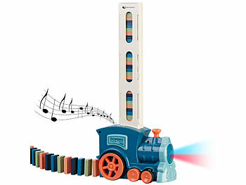 Dominoset: Playtastic Domino-Zug Spielzeug-Set mit 80 farbigen Domino-Steinen, Licht und Ton
