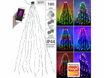 Lichterketten als Dekos: Lunartec Smarter LED-Tannenbaumüberwurf, 1,8 m, 180 RGB-IC-LEDs, App, IP44