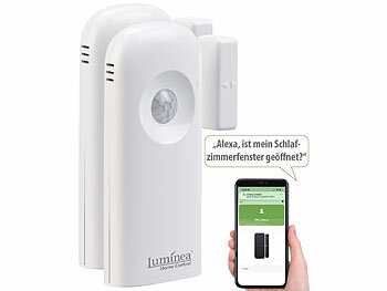 Luminea Home Control 2er-Set 2in1-WLAN-Tür-/Fenstersensoren und PIR-Sensoren, mit App