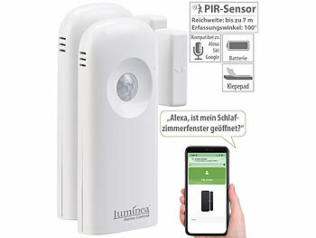 Türalarm WiFi: Luminea Home Control 2er-Set 2in1-WLAN-Tür-/Fenstersensoren und PIR-Sensoren, mit App