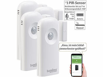 Türalarm WiFi: Luminea Home Control 4er-Set 2in1-WLAN-Tür-/Fenstersensoren und PIR-Sensoren, mit App