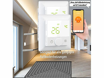 revolt 2er-Set WLAN-Fußbodenheizungs-Thermostat. Sprachsteuerung, App, weiß