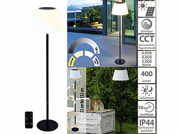 LED Akku Stehlampe: Lunartec Ultrahelle Solar-LED-Tisch & Stehleuchte mit Fernbedienung, CCT, 400lm