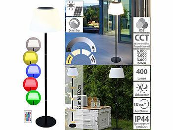 Outdoor-Beleuchtung: Lunartec Solar-LED-Tisch- & Stehleuchte mit Fernbedienung, RGB & CCT, 400 Lumen