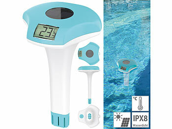 Swimmingpool Thermometer: infactory Digitales Solar-Teich- & Poolthermometer, Akku, Solarpanel, LCD, IPX8