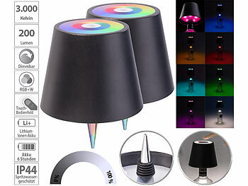 Touch Tischlampe: Lunartec 2er-Set Akku-LED-Tischleuchten-Aufsätze für Flaschen, RGBW