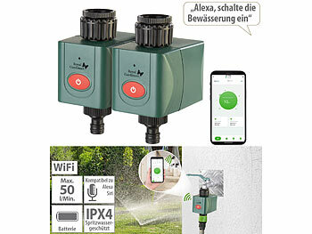 WiFi-Gartenbewässerung: Royal Gardineer 2er-Set WLAN-Bewässerungscomputer mit Ventil, App-Wetterdatenabgleich