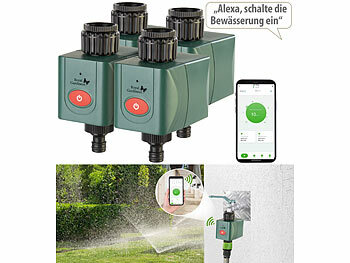 Royal Gardineer 4er-Set WLAN-Bewässerungscomputer mit Ventil, App-Wetterdatenabgleich