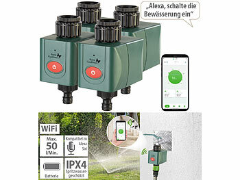 WiFi-Gartenbewässerung: Royal Gardineer 4er-Set WLAN-Bewässerungscomputer mit Ventil, App-Wetterdatenabgleich