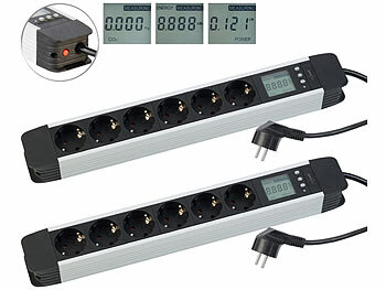 Stromkosten-Messgerät: revolt 2er-Set 6-fach-Alu-Steckdosenleiste mit Stromverbrauchszähler