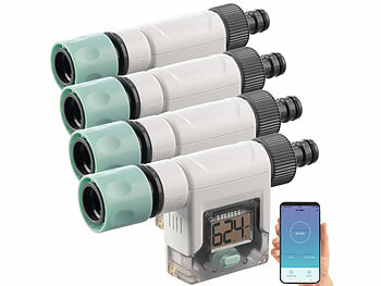 Royal Gardineer 4er-Set Smart-Wasserzähler für Gartenschlauch, Display, Bluetooth, App