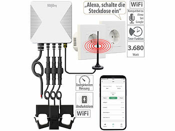 Digitale Stromzähler: Luminea Home Control 3-Phasen-WLAN-Stromzähler inkl. 2 WLAN-Unterputz-Steckdosen