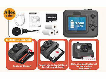 Callstel Full-HD-Sofortbildkamera mit Thermodrucker, Display, Akku, 16x-Zoom