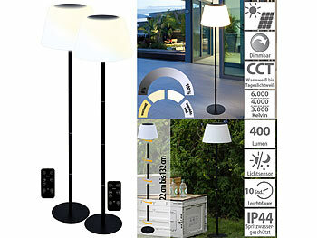 LED Akku Stehlampen: Lunartec 2er-Set Solar-LED-Tisch- & Stehleuchte, Fernbedienung, CCT, 400 lm