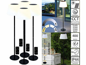 2in1-Lampe: Lunartec 4er-Set Solar-LED-Tisch- & Stehleuchte, Fernbedienung, CCT, 400 lm