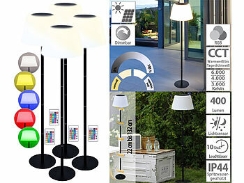 Solar Tischlampe außen: Lunartec 4er-Set Solar-LED-Tisch- & Stehleuchte, Fernbedienung, RGB&CCT, 400 lm