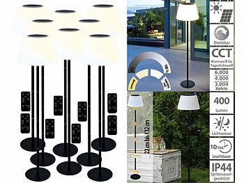 Akku Stehleuchte: Lunartec 8er-Set Solar-LED-Tisch- & Stehleuchte, Fernbedienung, CCT, 400 lm
