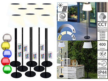Lunartec 8er-Set Solar-LED-Tisch- & Stehleuchte, Fernbedienung, RGB&CCT, 400 lm