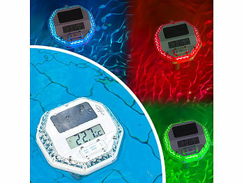Solar: infactory Schwimmendes Teich- & Poolthermometer, RGB-LEDs, LCD, Min./Max., IP68