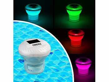 Poolbeleuchtung: infactory 3in1-Poolthermometer, Chlor-Dosierer und RGB-Leuchte, Solar, Akku, LCD