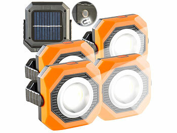 Camping Arbeitsleuchte: PEARL 4er-Set Solar-Camping- & Arbeits-Lampe, 6W, 300lm, 1.200mAh, Magnet 