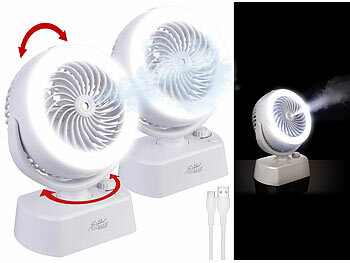 Nachttisch-Ventilator: Sichler 2er-Set Akku-Tisch-Ventilator & Vernebler,Oszilation,LED-Ring,1.200mAh