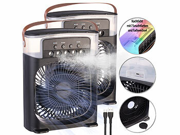 Sichler 2er USB-Tischventilator mit Ultraschall-Vernebler,Timer&Nachtlicht
