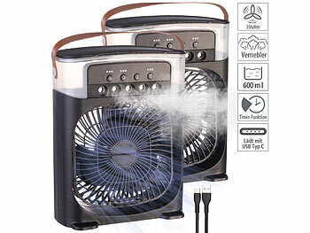Sichler 2er USB-Tischventilator mit Ultraschall-Vernebler,Timer&Nachtlicht