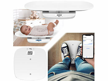 Babywaage: newgen medicals Smarte 3in1-Akku-Baby-, Tier- & Personenwaage, App, 50 g bis 120 kg