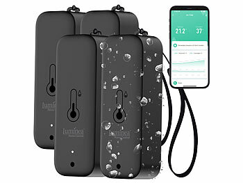 Temperatursensor WiFi: Luminea Home Control 4er-Set WLAN-Außen- und Innen-Temperatur- und Luftfeuchtigkeitssensor