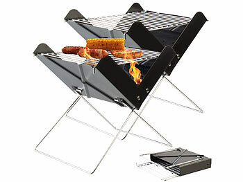 Mini-Grill: Rosenstein & Söhne 2er-Set Klappbarer Kohle-Grill mit Rost und Kohleschale, 29x25x29 cm