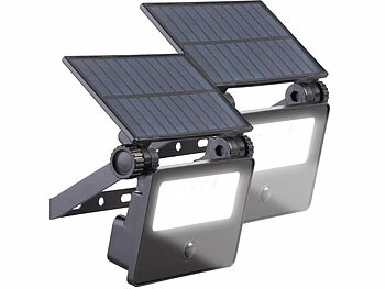 LED Strahler Solar außen: Luminea 2er-Set Solar-LED-Wandfluter mit Bewegungssensor, 400 lm, 1.200 mAh