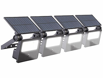 LED Strahler Solar außen: Luminea 4er-Set Solar-LED-Wandfluter mit Bewegungssensor, 400 lm, 1.200 mAh