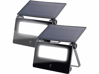 LED-Strahler außen Solar: Luminea 2er-Set Solar-LED-Wandfluter, Bewegungssensor, 1.300 lm, 2x 1.800 mAh 