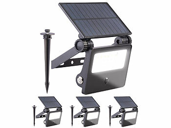 Solarlampen außen Gärten: Luminea 4er-Set Solar-LED-Gartenstrahler, Bewegungssensor, 700 lm, 1.800 mAh