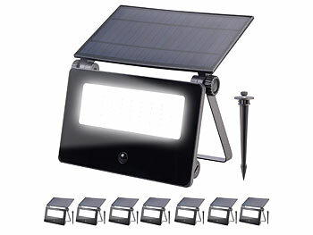 Solar Spot: Luminea 8er-Set Solar-LED-Gartenstrahler, PIR-Sensor, 1.300 lm, 2x 1.800 mAh