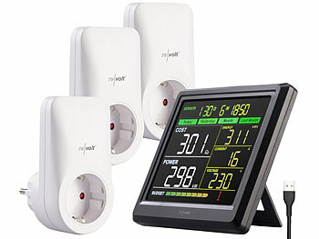Stromzähler Messgeräte: revolt Funk-Energiekosten-Messer, bis zu 6 Steckdosen, 3 Dosen inklusive