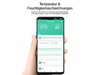 Luminea Home Control 4er-Set WLAN-Temperatur- und Luftfeuchtigkeitssensor mit Display, App