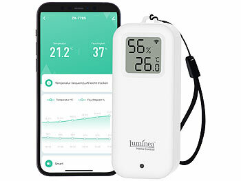 Luminea Home Control 4er-Set WLAN-Temperatur- und Luftfeuchtigkeitssensor mit Display, App