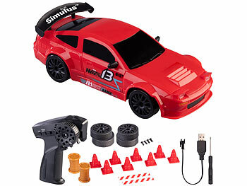 Simulus 2er-Set ferngesteuerte Drift-Sportwagen mit Scheinwerfern, rot&silber