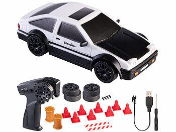 Simulus 2er-Set ferngesteuerte Drift-Sportwagen mit Scheinwerfern, rot&silber