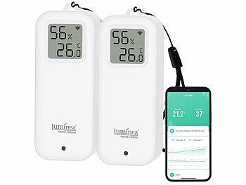 Hygrometer Digitale Mini: Luminea Home Control 2er-Set WLAN-Temperatur- und Luftfeuchtigkeitssensor mit Display, App