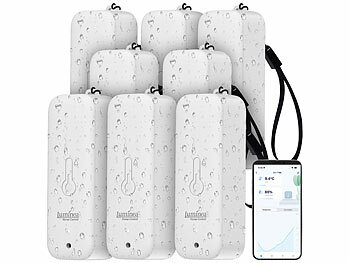 Funk Sensor: Luminea Home Control 8er-Set Thermometer & Hygrometer mit Bluetooth & App, wetterfest, IP65