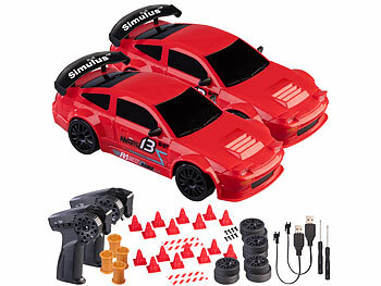 RC-Sport-Rennauto: Simulus 2er-Set ferngesteuerte Drift-Sportwagen mit LED Beleuchtung, rot