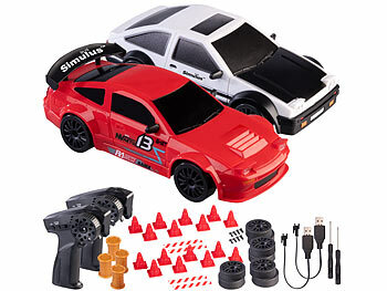 RC-Sport-Rennauto: Simulus 2er-Set ferngesteuerte Drift-Sportwagen mit Scheinwerfern, rot&silber