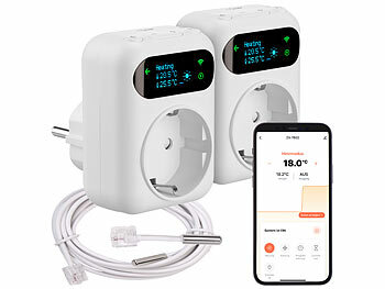 WLAN-Thermostat Alexa: revolt 2er-Set WLAN-Steckdosen-Thermostat, Heiz- & Klimageräte, App, Sensoren