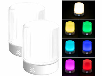 Tischlampe Akku RGB: Lunartec 2er-Set Akku-Nachtlichter mit Timer bis 90 Min., RGB, 1.200 mAh
