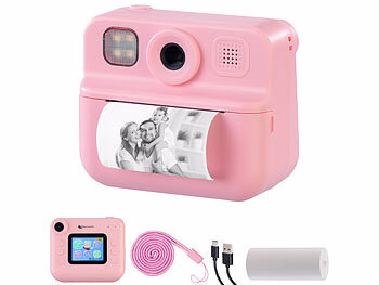 Sofortbildkamera Kinder: Playtastic Kinder-Sofortbild-Kamera mit Selfie-Objektiv, 2"-Display, 48 MP, pink